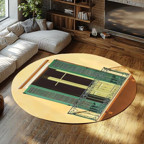 FEIPUHOME Art Runder Teppich im nordischen Stil Vintage Balkon Design Weich waschbar rutschfeste niedrigflorige Bodenteppiche für Wohnzimmer Schlafzimmer Wohnung Innendekoration 80x80cm von FEIPUHOME Art