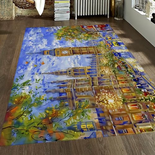 FEIPUHOME Art Schöne Stadtansicht Rutschfester Teppich Big Ben Abend Straßenlaternen Teppiche Groß waschbar rutschfest Weich für Spielzimmer Kinderzimmer Wohnung 160x230cm FEIPUHOME Art Schöne Stadtansicht Rutschfester Teppich Big Ben Abend Straßenlaternen Teppiche Groß waschbar rutschfest Weich für Spielzimmer Kinderzimmer Wohnung 160x230cm von FEIPUHOME Art