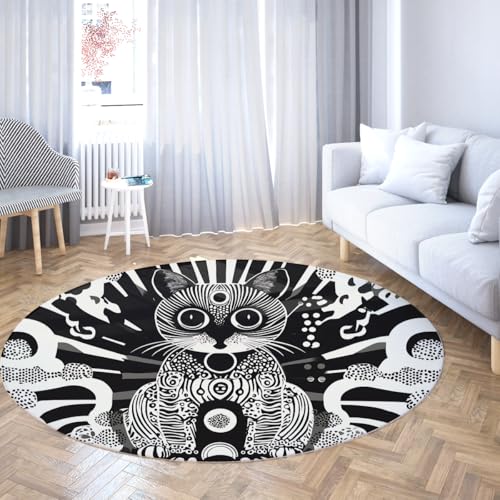 FEIPUHOME Art Schwarz-Weiß-Stil waschbar Rutschfester gemütlicher Teppich Mysteriöse niedliche Katzendrucke Runde Teppiche für Kinderzimmer Schlafzimmer Wohnung Schlafsaal niedriger Flor 80x80cm FEIPUHOME Art Schwarz-Weiß-Stil waschbar Rutschfester gemütlicher Teppich Mysteriöse niedliche Katzendrucke Runde Teppiche für Kinderzimmer Schlafzimmer Wohnung Schlafsaal niedriger Flor 80x80cm von FEIPUHOME Art
