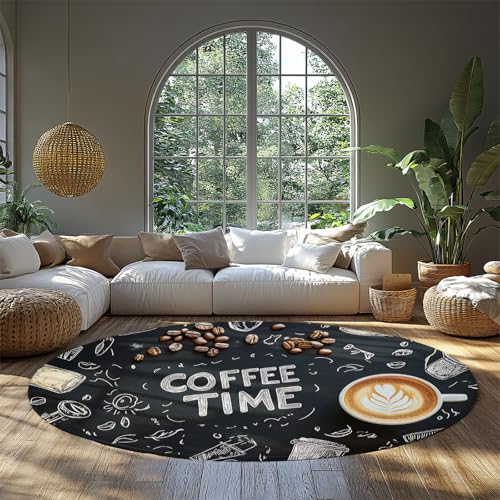 FEIPUHOME Art Schwarz und Weiß Cartoon Graffiti Runder Teppich Kaffee und Milch Tee Küche Thema Teppiche für Wohnzimmer Mädchen Jungen Zimmer Schlafzimmer Waschbar 200x200cm FEIPUHOME Art Schwarz und Weiß Cartoon Graffiti Runder Teppich Kaffee und Milch Tee Küche Thema Teppiche für Wohnzimmer Mädchen Jungen Zimmer Schlafzimmer Waschbar 200x200cm von FEIPUHOME Art