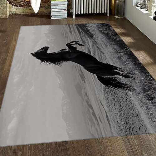 FEIPUHOME Art Schwarz und Weiß Moderne Kunst Teppich Grasland Pferd Boden Teppiche für Kinderzimmer Schlafzimmer Wohnzimmer Büro rutschfest Waschbar Weich Niederflor 60x90cm FEIPUHOME Art Schwarz und Weiß Moderne Kunst Teppich Grasland Pferd Boden Teppiche für Kinderzimmer Schlafzimmer Wohnzimmer Büro rutschfest Waschbar Weich Niederflor 60x90cm von FEIPUHOME Art