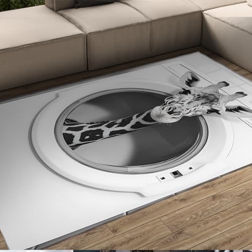 FEIPUHOME Art Schwarz und Weiß Moderner Teppich Giraffe Druck Waschbare rutschfeste Teppiche mit niedrigem Flor für Schlafzimmer Wohnung Lounge Arbeitszimmer Indoor Outdoor 180x240cm von FEIPUHOME Art