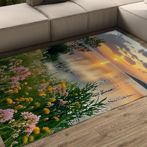 FEIPUHOME Art Sunset Landscape Teppich am See Blumengarten rutschfeste niedrigflorige Bodenteppiche für Wohnzimmer Schlafzimmer Büro Esstisch Bereich Dekor 60x90cm FEIPUHOME Art Sunset Landscape Teppich am See Blumengarten rutschfeste niedrigflorige Bodenteppiche für Wohnzimmer Schlafzimmer Büro Esstisch Bereich Dekor 60x90cm von FEIPUHOME Art