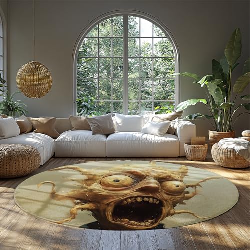 FEIPUHOME Art Surrealer Grotesker Stil Runder Teppich Horror Scream Monster Printed Großer Teppich für Indoor Wohnzimmer Studio Schlafzimmer Nachttisch Niedriger Flor 80x80cm von FEIPUHOME Art