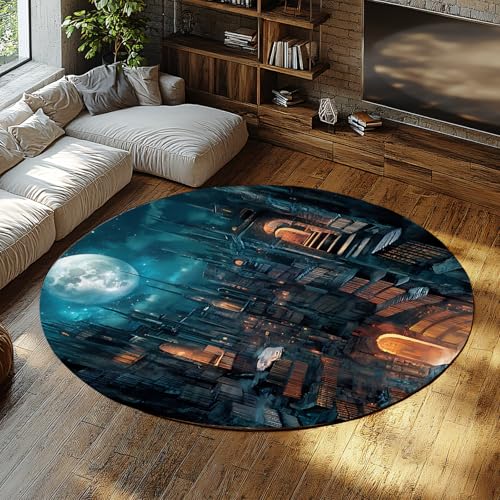 FEIPUHOME Art Surrealismus Fantasy Runder Teppich Rutschfester niedriger Flor Vollmond Alte Schlossteppiche für Wohnzimmer Schlafzimmer Lounge Arbeitszimmer Innendekoration 120x120cm FEIPUHOME Art Surrealismus Fantasy Runder Teppich Rutschfester niedriger Flor Vollmond Alte Schlossteppiche für Wohnzimmer Schlafzimmer Lounge Arbeitszimmer Innendekoration 120x120cm von FEIPUHOME Art