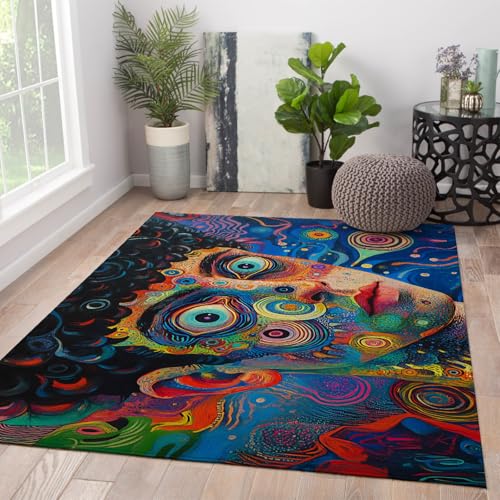 FEIPUHOME Art Surrealismus Teppiche Bunter Graffiti Boden Teppich mit Fantasy Stil Junge Porträt für stark frequentierte Bereiche im Eingangsbereich Wohnzimmer 160x200cm von FEIPUHOME Art