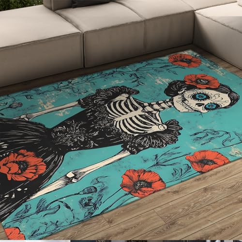 FEIPUHOME Art Tag der Toten Skelett Teppiche Gothic Horror Thema Nachttisch Teppich rutschfest waschbar für Wohnung Flur Schlamm Raum Wohnkultur 90x120cm von FEIPUHOME Art