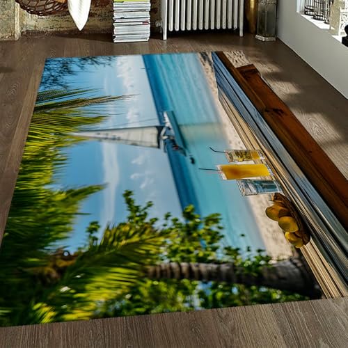 FEIPUHOME Art Teppiche im Resort-Stil Segelboot Palmen Getränke und Obst Ruhiger Meeresteppich für Wohn- und Schlafzimmer mit Rutschfester Rückseite mit niedrigem Flor 200x300cm FEIPUHOME Art Teppiche im Resort-Stil Segelboot Palmen Getränke und Obst Ruhiger Meeresteppich für Wohn- und Schlafzimmer mit Rutschfester Rückseite mit niedrigem Flor 200x300cm von FEIPUHOME Art
