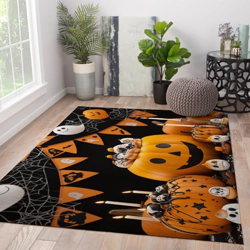FEIPUHOME Art Thanksgiving Halloween Party Teppich Geist Schädel Kürbiskuchen Weicher Rutschfester Gummirücken Bauernhausteppich vor der Couch Leicht 120x150cm FEIPUHOME Art Thanksgiving Halloween Party Teppich Geist Schädel Kürbiskuchen Weicher Rutschfester Gummirücken Bauernhausteppich vor der Couch Leicht 120x150cm von FEIPUHOME Art