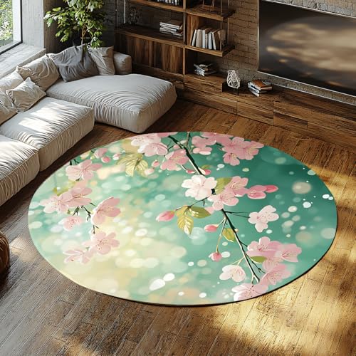FEIPUHOME Art Traumhafter Frühling Boden Teppich Waschbar Kirschblüte Pfirsich Blüten Runde Teppiche für Wohnzimmer Wohnung unter Tisch niedriger Flor rutschfest 160x160cm FEIPUHOME Art Traumhafter Frühling Boden Teppich Waschbar Kirschblüte Pfirsich Blüten Runde Teppiche für Wohnzimmer Wohnung unter Tisch niedriger Flor rutschfest 160x160cm von FEIPUHOME Art