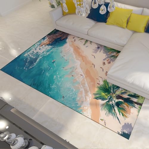 FEIPUHOME Art Tropische Küste Vibes Teppiche Strand Ozean Palmen Ruderboot Surfen Teppich für Mädchen Frau Zimmer Schlafzimmer Flur rutschfest Waschbar 90x120cm FEIPUHOME Art Tropische Küste Vibes Teppiche Strand Ozean Palmen Ruderboot Surfen Teppich für Mädchen Frau Zimmer Schlafzimmer Flur rutschfest Waschbar 90x120cm von FEIPUHOME Art