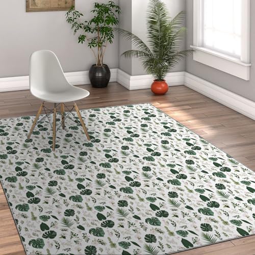 FEIPUHOME Art Ultradünner Teppich mit tropischen Blumenblättern, maschinenwaschbaren Teppichen für Kinderzimmer, Schlafzimmer, Nicht verschüttende und Pflegeleichte Teppiche 60x90cm von FEIPUHOME Art