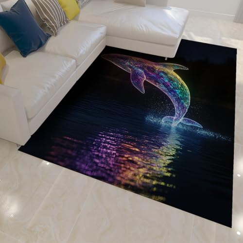 FEIPUHOME Art Verträumte Bunte Silhouetten Teppiche Ozean Kreaturen Walmuster waschbar Rutschfester gemütlicher Teppich für Wohnzimmer Wohnung Eingangsbereich 200x300cm von FEIPUHOME Art