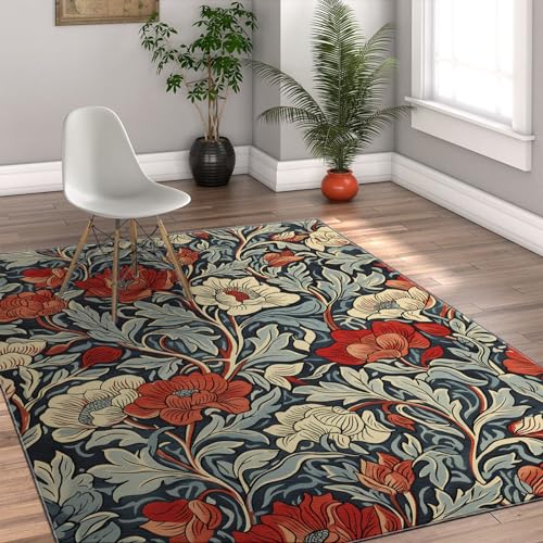 FEIPUHOME Art Vintage Chic Teppiche Kräuterpflanzen Blumen zart geädert Blätter waschbarer Teppich niedrigflorige dünne Matte für Wohnzimmer Schlafzimmer 180x280cm von FEIPUHOME Art