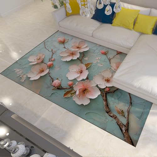 FEIPUHOME Art Vintage Salbeigrün Throw Teppiche Indoor rutschfeste Pfirsich Blüten und Zweige Matte für Sofa Wohnzimmer Schlafzimmer Wohnkultur 120x180cm FEIPUHOME Art Vintage Salbeigrün Throw Teppiche Indoor rutschfeste Pfirsich Blüten und Zweige Matte für Sofa Wohnzimmer Schlafzimmer Wohnkultur 120x180cm von FEIPUHOME Art