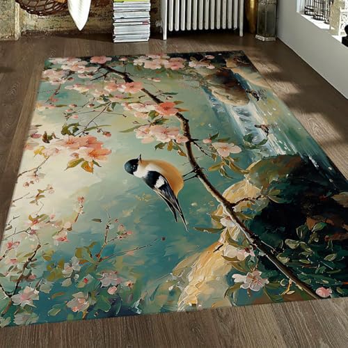 FEIPUHOME Art Vogelblüte Serenity Teppiche Pfirsichblüten Enten Bach- und Wasserfallteppich waschbar niedrigflorig Wohnzimmer Küche unter dem Waschbecken rutschfest 90x150cm FEIPUHOME Art Vogelblüte Serenity Teppiche Pfirsichblüten Enten Bach- und Wasserfallteppich waschbar niedrigflorig Wohnzimmer Küche unter dem Waschbecken rutschfest 90x150cm von FEIPUHOME Art