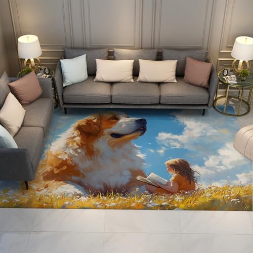 FEIPUHOME Art Warmer und romantischer Teppich Großer Hund Mädchen Lesen auf dem Grasboden Teppiche für Kinderzimmer Kleinkind Zimmer Loungebereich Wohnzimmer waschbar 200x300cm FEIPUHOME Art Warmer und romantischer Teppich Großer Hund Mädchen Lesen auf dem Grasboden Teppiche für Kinderzimmer Kleinkind Zimmer Loungebereich Wohnzimmer waschbar 200x300cm von FEIPUHOME Art