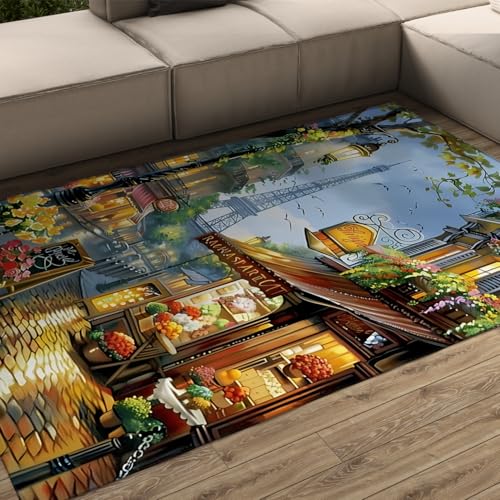 FEIPUHOME Art Waschbarer, Rutschfester Teppich mit Paris-Motiv Eiffelturm-Straßenlaterne Blumenteppiche für den Essbereich oder unter dem Tisch Romantische Wohnkultur 200x300cm FEIPUHOME Art Waschbarer, Rutschfester Teppich mit Paris-Motiv Eiffelturm-Straßenlaterne Blumenteppiche für den Essbereich oder unter dem Tisch Romantische Wohnkultur 200x300cm von FEIPUHOME Art