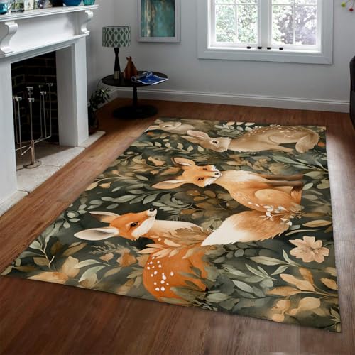 FEIPUHOME Art Waschbarer Rutschfester Teppich Fuchs Tiere Waldsträucher Weiche Faltbare Niederflorteppiche für Kinderzimmer Schlafzimmer Wohnung Bauernhaus Boden Dekor 120x150cm FEIPUHOME Art Waschbarer Rutschfester Teppich Fuchs Tiere Waldsträucher Weiche Faltbare Niederflorteppiche für Kinderzimmer Schlafzimmer Wohnung Bauernhaus Boden Dekor 120x150cm von FEIPUHOME Art