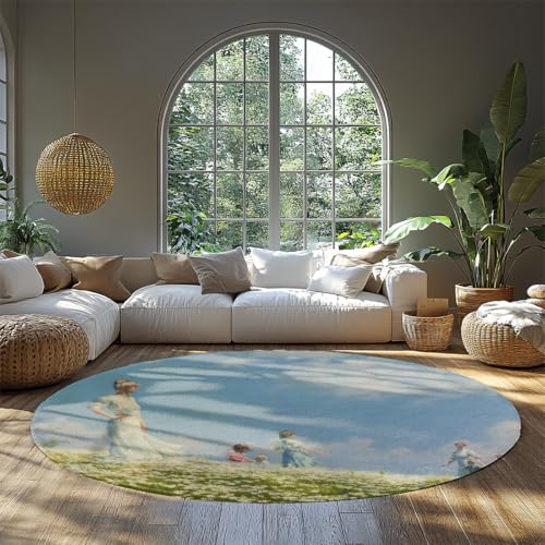FEIPUHOME Art Wildblumenfeld runder Teppich Sommer berühmt Malerei Druck Wohnzimmer Nachttisch Teppich rutschfest waschbar für Mädchen Zimmer Wohnung Innen 160x160cm von FEIPUHOME Art