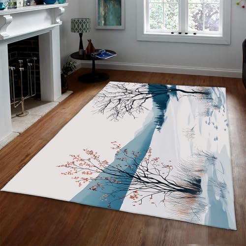 FEIPUHOME Art Winter Weite natürliche Landschaft Teppiche Ruhige verschneite Landschaft Bodenteppich für stark frequentierte Bereiche im Eingangsbereich Wohnzimmer Schlafzimmer 90x120cm von FEIPUHOME Art