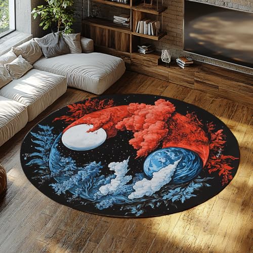 FEIPUHOME Art Yin und Yang Japanischer Stil Runder Teppich Wolken Baum Erde und Mond Teppiche Waschbar für Wohnzimmer Schlafzimmer Spielzimmer rutschfest niedriger Flor 160x160cm FEIPUHOME Art Yin und Yang Japanischer Stil Runder Teppich Wolken Baum Erde und Mond Teppiche Waschbar für Wohnzimmer Schlafzimmer Spielzimmer rutschfest niedriger Flor 160x160cm von FEIPUHOME Art