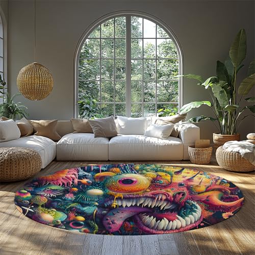 FEIPUHOME Art Zeitgenössische Cartoons Runder Teppich Bunt Psychedelisch Monster Design Fußmatte Wohnzimmer Schlafzimmer Weich Dünn Veranda Indoor Teppich Niedriger Flor 80x80cm FEIPUHOME Art Zeitgenössische Cartoons Runder Teppich Bunt Psychedelisch Monster Design Fußmatte Wohnzimmer Schlafzimmer Weich Dünn Veranda Indoor Teppich Niedriger Flor 80x80cm von FEIPUHOME Art