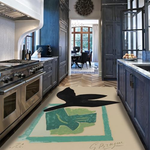 FEIPUHOME Art grüner und schwarzer Teppich Kubismus abstrakte Fliegende Vögel berühmte Malerei Druck Teppich für Wohnzimmer Jungen Schlafzimmer waschbar 60x90cm von FEIPUHOME Art