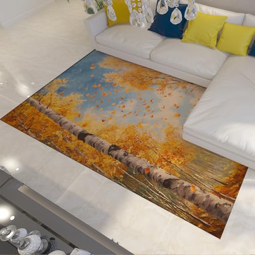 Französischer Teppich im Landhausstil Herbst Wald Gelb Fallen Laub Waschbarer Teppich für stark frequentierte Bereiche im Wohnzimmer Schlafzimmer Niedriger Flor 60x90cm von FEIPUHOME Art
