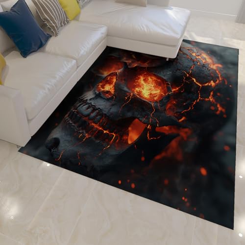Gothic Stil Teppich Burning Skulls and Roses Großer Nachttisch Teppich für Home Office Schlafzimmer Wohnzimmer Haustür Foyer niedriger Flor 90x120cm von FEIPUHOME Art