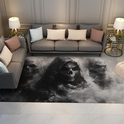 Halloween-Thema Großer Teppich Schreckliches Skelett Nebel Meer Niedrigflor Rechteck Rutschfester Teppich für Home Office Keller Schwarz und Weiß 90x120cm Halloween-Thema Großer Teppich Schreckliches Skelett Nebel Meer Niedrigflor Rechteck Rutschfester Teppich für Home Office Keller Schwarz und Weiß 90x120cm von FEIPUHOME Art