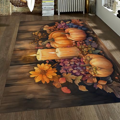 Harvest Festival Thementeppich Kürbis Chrysantheme Kerze Trauben Teppiche für Bauernhaus vor Kamin niedriger Flor faltbar 160x200cm Harvest Festival Thementeppich Kürbis Chrysantheme Kerze Trauben Teppiche für Bauernhaus vor Kamin niedriger Flor faltbar 160x200cm von FEIPUHOME Art