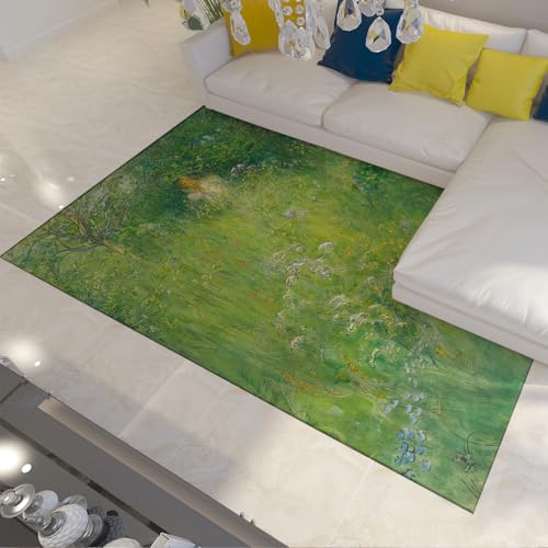 Ländliche Ästhetik Teppich Eine Fee (Kersti auf der Wiese) Berühmte Malerei Druck rutschfest Dünn Für Terrasse Keller Boden Teppich Grün 160x230cm von FEIPUHOME Art