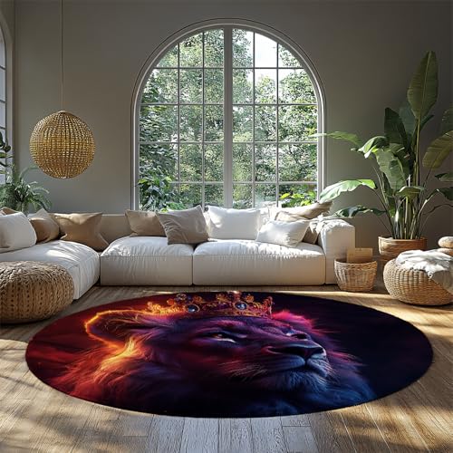 Lion Design Runder Teppich Modernes Tiermuster Waschbar Weich rutschfest Dünne Teppiche für Kinderzimmer Schlafzimmer Büro Spielzimmer Couchbereich Niedriger Flor 80x80cm Lion Design Runder Teppich Modernes Tiermuster Waschbar Weich rutschfest Dünne Teppiche für Kinderzimmer Schlafzimmer Büro Spielzimmer Couchbereich Niedriger Flor 80x80cm von FEIPUHOME Art