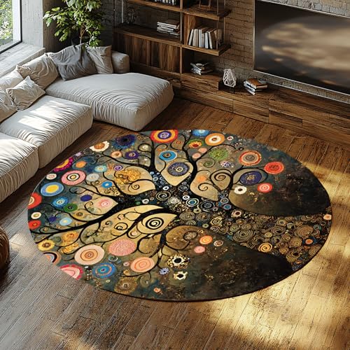 Mid-Century Vintage Runder Teppich Baum des Lebens Abstrakte Ästhetik Teppich niedrig Flor rutschfest für Home Office vor Couch Dekor 200x200cm Mid-Century Vintage Runder Teppich Baum des Lebens Abstrakte Ästhetik Teppich niedrig Flor rutschfest für Home Office vor Couch Dekor 200x200cm von FEIPUHOME Art