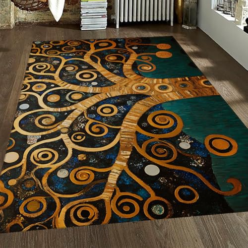 Nordic Abstract Teppich Blue Stars Baum des Lebens auf der Erde Innenteppiche mit Rutschfester Rückseite Waschbar für Wohnzimmer Schlafzimmer Arbeitszimmer 180x240cm von FEIPUHOME Art