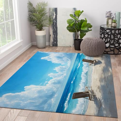Nordische Küste Thema Teppich Meer Strand Himmel Lounge Stuhl Teppich Küche unter Spüle Matte für Raum Kaffee Stuhl Mehrfarbig Leicht 160x200cm von FEIPUHOME Art