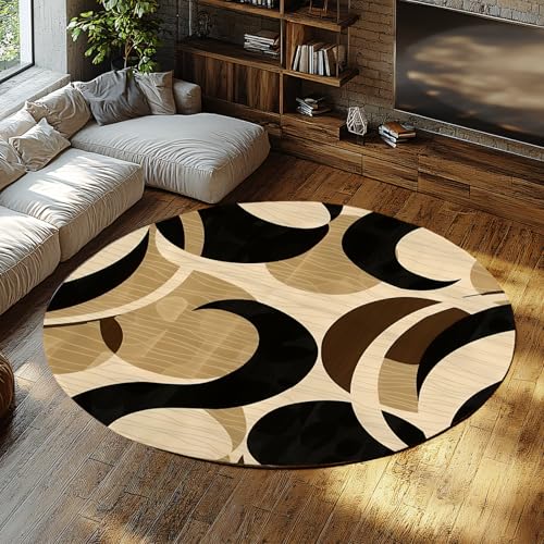 Nordischer Abstrakter runder Teppich Retro geometrische Kunst waschbar niedrigfloriger weicher, Rutschfester Bodenteppich für Wohnzimmer Schlafzimmer Wohnung unter Tisch 80x80cm von FEIPUHOME Art