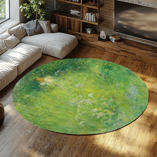 ländliche ästhetik runder Teppich eine fee (kersti auf der Wiese) berühmtes gemälde drucken rutschfest dünn für terrasse Keller Boden Teppich grün 200x200cm von FEIPUHOME Art