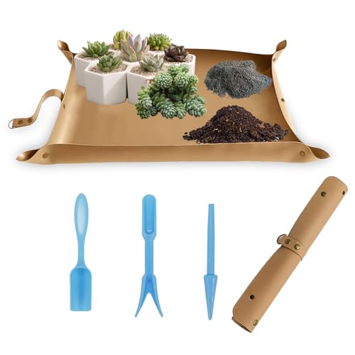 FEIQIAO Leder Topfmatte Repotting Matte, Tragbare Sukkulente Pflanzenmatte, wasserdichte Verdickte Faltbare Gartenmatte, Topfplatte Pflanzenmatten zum Umtopfen (braun, 76CM*45CM) von FEIQIAO