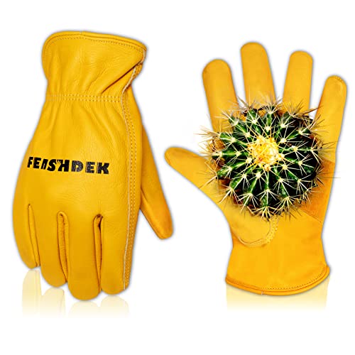 FEISHDEK Leder Handschuhe Arbeitshandschuhe Herren Gartenhandschuhe Dornenfest Damen Kaktus Schutzhandschuhe von FEISHDEK