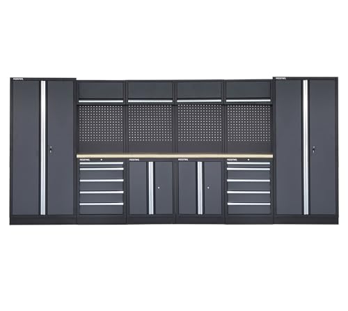 FEISTOS Werkstatteinrichtung | Werkzeugschrank Apollo 15 | inkl. Lochwand | Grau/Schwarz | 456x46x200 cm von FEISTOS