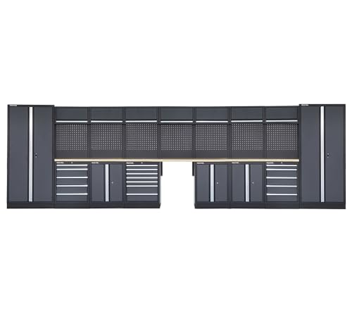 FEISTOS Werkstatteinrichtung | Werkzeugschrank Apollo 20 | inkl. Lochwand | Grau/Schwarz | 660x46x200 cm von FEISTOS