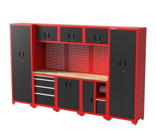 FEISTOS Werkstatteinrichtung | Werkzeugschrank Juno 15 | inkl. Lochwand | Schwarz/Rot | 330x46x198 cm von FEISTOS