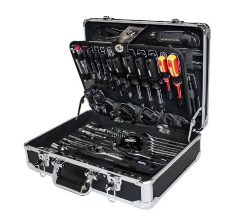 FEISTOS Werkzeugkoffer MANOS 141 | Bestückt mit 141 hochwertigen Werkzeugen | Robuster Stahlkoffer mit Metallverschlüssen | Ergonomischer Tragegriff | Ideal für mobilen Einsatz von FEISTOS