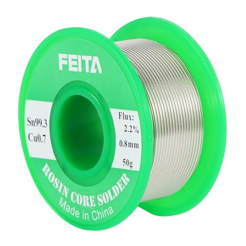 FEITA Sn99.3-Cu0.7 Bleifreier Zinn-Kolophoniumkern-Lötdraht für elektrisches Löten, mit 2,0 % Lötfluss, 217 ℃ Schmelzpunkt (0,8 mm, 50 g) von FEITA