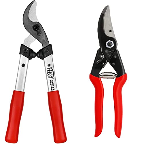 FELCO 211-40 Astschere (Länge 40 cm, ziehender Schneidkopf, Baumschere Schnitt-ø 35 mm) & 5 Gartenschere (Schnitt-ø 25 mm, Länge 225 mm, Rebschere für große Hände, Klinge aus Stahl) von FELCO