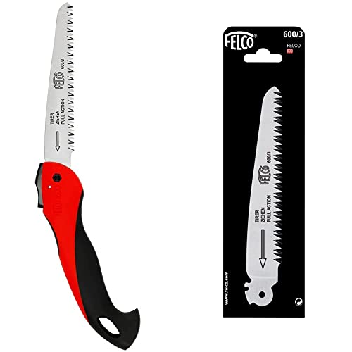 FELCO 600 Säge (Sägeblatt 16 cm, Klappsäge Schnitt-ø 50 mm, Länge 350 mm), 26 x 16 x 12 cm & 600/3 Ersatzsägeblatt für Klappsäge FELCO 600 (Länge 160 mm, Sägeblatt für Gartensägen, einfache Montage) von FELCO