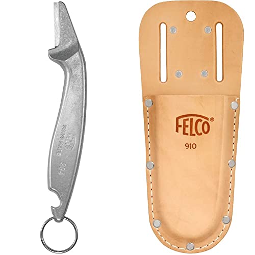 FELCO 904 Schleifstein (Schleifwerkzeug für Gartenscheren / Baumscheren), 35x15x5 cm & 910 Etui für Gartenscheren (Holster aus Echtleder, mit Gürtelschlaufe + Klammer), 26 x 16 x 12 cm von FELCO