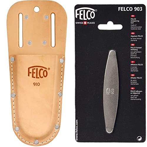 FELCO 910 Etui für Gartenscheren Holster aus Echtleder, 26 x 16 x 12 cm & 903 Wetzstein mit Diamantbeschichtung (Stein aus gehärtetem Stahl), 26 x 16 x 12 cm von FELCO